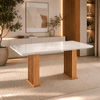 Mesa de Jantar 8 Lugares Retangular Tampo de Vidro/Mdf Dubai Mel/Off White - Casa Giulia