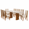 Conjunto Sala de Jantar 8 Lugares Retangular Tampo de Vidro/Mdf Dubai Mel/Off White/Linho Bronze - Casa Giulia