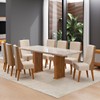 Conjunto Sala de Jantar 8 Lugares Retangular Tampo de Vidro/Mdf Dubai Mel/Off White/Linho Bronze - Casa Giulia