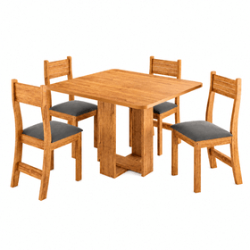 Conjunto Sala de Jantar 4 Lugares Quadrado Tampo de Mdf Light Mel/Veludo Grafite - Casa Giulia