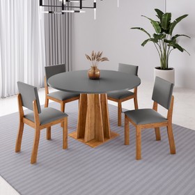 Conjunto Sala de Jantar 4 Lugares Redondo Tampo de Mdf Toquio Mel/Cinza - Casa Giulia
