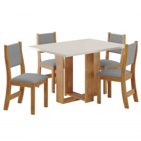 Mesa de Jantar Retangular Holy com 4 Cadeiras Sol Mel/Blonde/Cinza - Casa Giulia