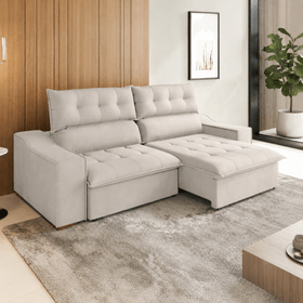 Sofá 4 Lugares 2,30m Retrátil e Reclinável com Pillow Top Jasper Veludo Bege - Casa Giulia