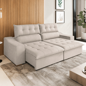 Sofá 4 Lugares 2,30m Retrátil e Reclinável com Pillow Top Jasper Veludo Bege - Casa Giulia
