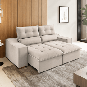 Sofá 3 Lugares 2,10m Retrátil e Reclinável com Pillow Top Jasper Veludo Bege - Casa Giulia