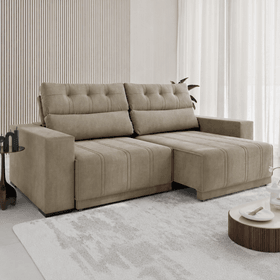 Sofá 4 Lugares 2,30m Retrátil e Reclinável Light Veludo Perola - Casa Giulia