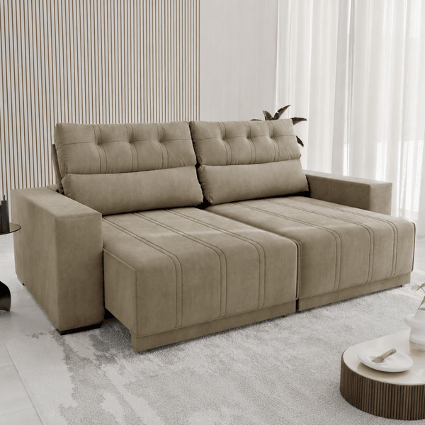 Sofá 4 Lugares 2,30m Retrátil e Reclinável Light Veludo Perola - Casa Giulia