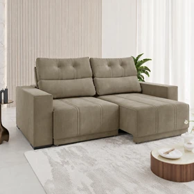 Sofá 3 Lugares 2,00m Retrátil e Reclinável Light Veludo Perola- Casa Giulia