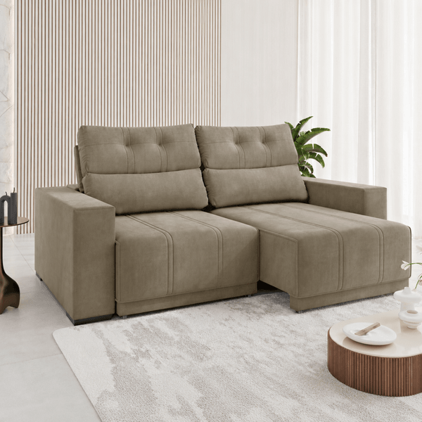 Sofá 3 Lugares 2,00m Retrátil e Reclinável Light Veludo Perola- Casa Giulia