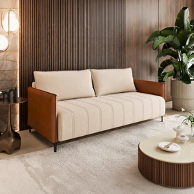 Sofá Living 3 Lugares 2,00m Pés de Ferro Jady Linho Bronze/Durango- Casa Giulia