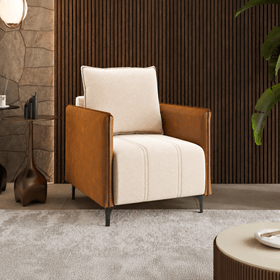 Poltrona Decorativa Braços em Corano Jady Linho Bronze/Durango - Casa Giulia