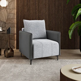 Poltrona Decorativa Braços em Corano Jady Linho Inox/Chumbo - Casa Giulia