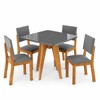 Conjunto Sala de Jantar 4 Lugares Quadrado Tampo de Mdf/Vidro Dynna Mel/Vidro Grafite/Cinza- Casa Giulia
