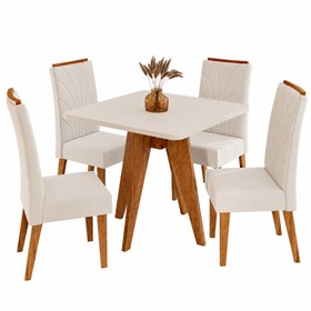 Conjunto Sala de Jantar 4 Lugares Quadrado Tampo de Mdf Marely Mel/Blonde/Bege - Casa Giulia