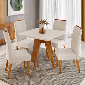 Conjunto Sala de Jantar 4 Lugares Quadrado Tampo de Mdf Marely Mel/Blonde/Bege - Casa Giulia