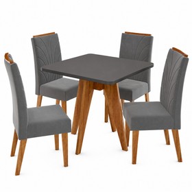 Conjunto Sala de Jantar 4 Lugares Quadrado Tampo de Mdf Marely Mel/Cinza - Casa Giulia