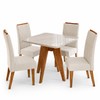 Conjunto Sala de Jantar 4 Lugares Quadrado Tampo de Mdf/Vidro Marely Mel/Vidro Off White/Bege - Casa Giulia