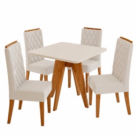 Conjunto Sala de Jantar 4 Lugares Quadrado Tampo de Mdf Vanny Mel/Blonde/Bege - Casa Giulia