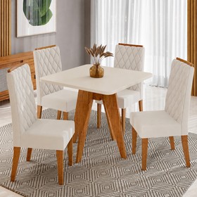 Conjunto Sala de Jantar 4 Lugares Quadrado Tampo de Mdf Vanny Mel/Blonde/Bege - Casa Giulia
