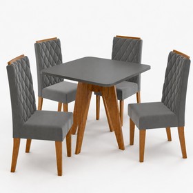 Conjunto Sala de Jantar 4 Lugares Quadrado Tampo de Mdf Vanny Mel/Cinza - Casa Giulia