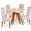 Conjunto Sala de Jantar 4 Lugares Quadrado Tampo de Mdf/Vidro Vanny Mel/Vidro Off White/Bege - Casa Giulia