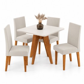 Conjunto Sala de Jantar 4 Lugares Quadrado Tampo de Mdf Kamenya Mel/Blonde/Bege - Casa Giulia