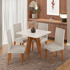 Conjunto Sala de Jantar 4 Lugares Quadrado Tampo de Mdf Kamenya Mel/Blonde/Bege - Casa Giulia