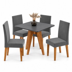 Conjunto Sala de Jantar 4 Lugares Quadrado Tampo de Mdf Kamenya Mel/Cinza - Casa Giulia