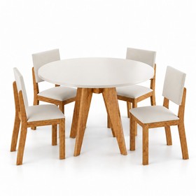 Conjunto Sala de Jantar 4 Lugares Redondo Tampo de Mdf Lyana Mel/Blonde/Bege - Casa Giulia