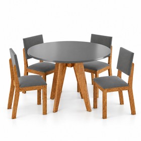 Conjunto Sala de Jantar 4 Lugares Redondo Tampo de Mdf Lyana Mel/Cinza - Casa Giulia