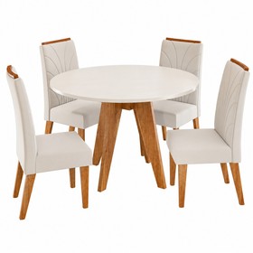 Conjunto Sala de Jantar 4 Lugares Redondo Tampo de Mdf Vinya Mel/Blonde/Bege - Casa Giulia