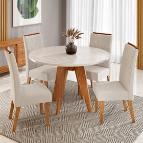 Conjunto Sala de Jantar 4 Lugares Redondo Tampo de Mdf Vinya Mel/Blonde/Bege - Casa Giulia