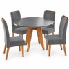 Conjunto Sala de Jantar 4 Lugares Redondo Tampo de Mdf Vinya Mel/Cinza - Casa Giulia