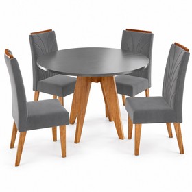 Conjunto Sala de Jantar 4 Lugares Redondo Tampo de Mdf Vinya Mel/Cinza - Casa Giulia