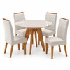 Conjunto Sala de Jantar 4 Lugares Redondo Tampo de Mdf/Vidro Vinya Mel/Vidro Off White/Bege - Casa Giulia