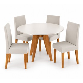 Conjunto Sala de Jantar 4 Lugares Redondo Tampo de Mdf Lorrana Mel/Blonde/Bege - Casa Giulia