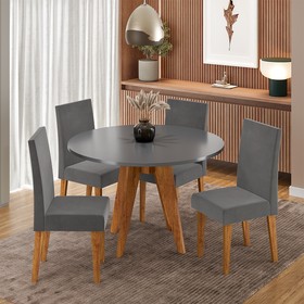 Conjunto Sala de Jantar 4 Lugares Redondo Tampo de Mdf Lorrana Mel/Cinza - Casa Giulia