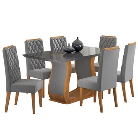 Mesa de Jantar Retangular Amarilla com 6 Cadeiras Iza Mel/Cinza/Vd Grafite - Casa Giulia