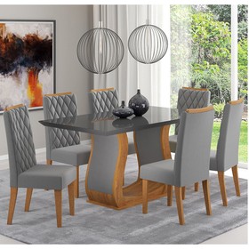 Mesa de Jantar Retangular Amarilla com 6 Cadeiras Iza Mel/Cinza/Vd Grafite - Casa Giulia