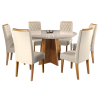 Mesa de Jantar Redonda Young com 6 Cadeiras Iza Mel/Bege/Vd Off White - Casa Giulia