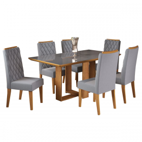Mesa de Jantar Retangular Castelli com 6 Cadeiras Iza Mel/Cinza/Vd Grafite - Casa Giulia