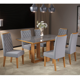 Mesa de Jantar Retangular Castelli com 6 Cadeiras Iza Mel/Cinza/Vd Grafite - Casa Giulia