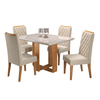 Mesa de Jantar Retangular Ligia com 4 Cadeiras Iza Mel/Bege/Vd Off White - Casa Giulia