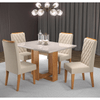 Mesa de Jantar Retangular Ligia com 4 Cadeiras Iza Mel/Bege/Vd Off White - Casa Giulia