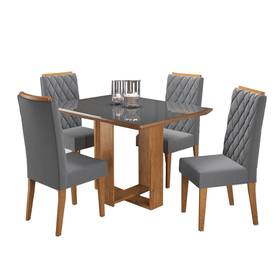 Mesa de Jantar Retangular Ligia com 4 Cadeiras Iza Mel/Cinza/Vd Grafite - Casa Giulia