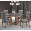 Mesa de Jantar Retangular Ligia com 4 Cadeiras Iza Mel/Cinza/Vd Grafite - Casa Giulia