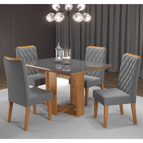 Mesa de Jantar Retangular Ligia com 4 Cadeiras Iza Mel/Cinza/Vd Grafite - Casa Giulia