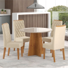 Mesa de Jantar Redonda Keti com 4 Cadeiras Iza Mel/Bege/Vd Off White - Casa Giulia