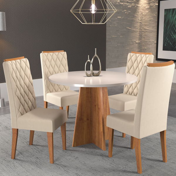 Mesa de Jantar Redonda Piece com 4 Cadeiras Iza Mel/Blonde/Bege - Casa Giulia