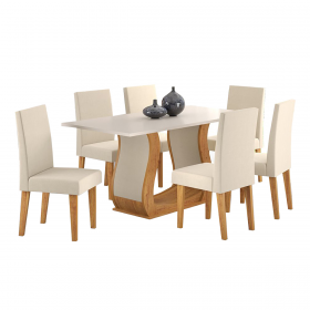 Mesa de Jantar Retangular Camille com 6 Cadeiras Venus Mel/Blonde/Bege - Casa Giulia